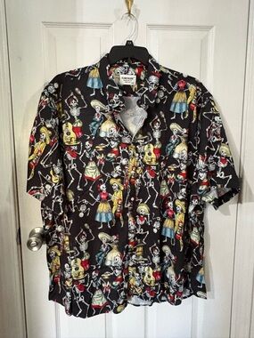 Tunevuse Men's Black Skeleton Print Short Sleeve Shirt